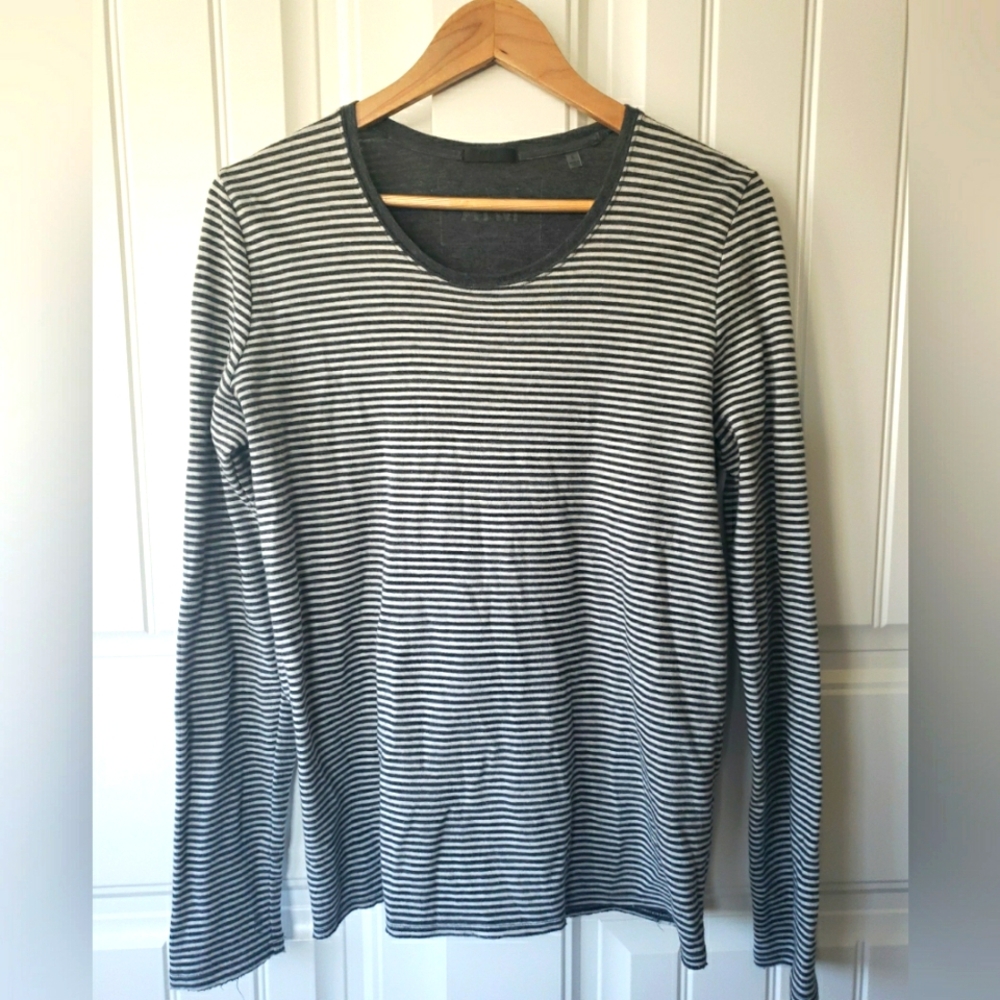 ATM Striped Gray Pima Cotton Long Sleeve Baby Tee Size Large‎